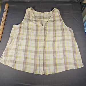 Old Navy Womens XL Yellow Plaid Sleeveless Button Down V-Neck Blouse S/218521-00